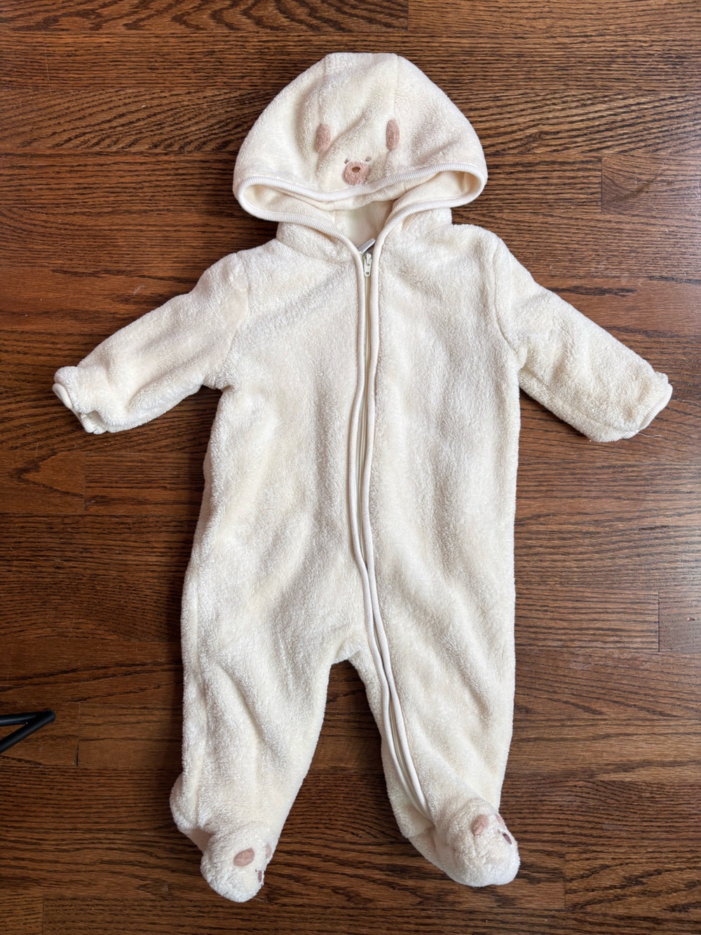 Absorba Cream Plush Zip-Up Baby Footie